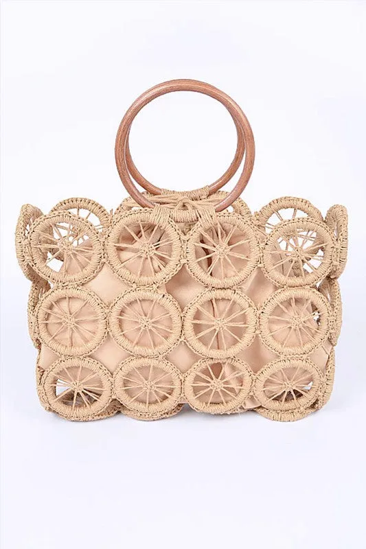 O Ring Handle Weaved Straw Yellow Summer Bag