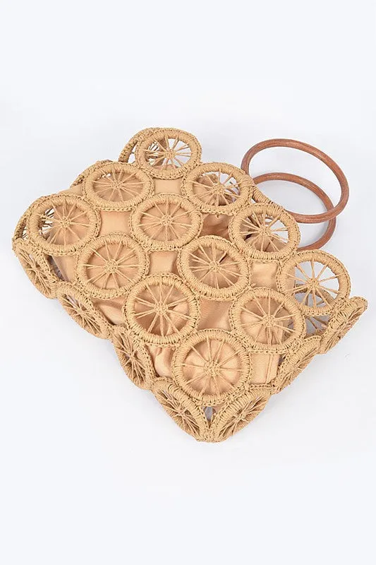 O Ring Handle Weaved Straw Yellow Summer Bag