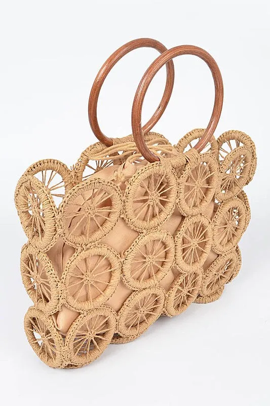 O Ring Handle Weaved Straw Yellow Summer Bag