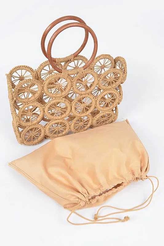 O Ring Handle Weaved Straw Yellow Summer Bag