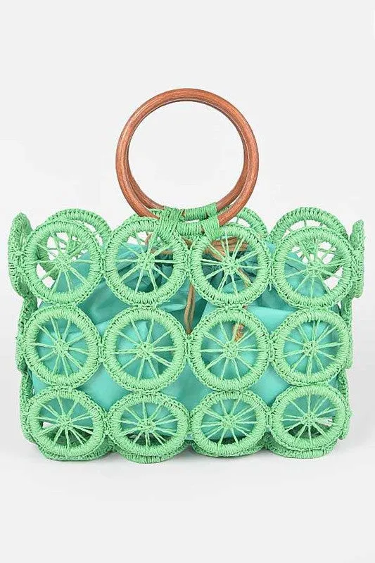 O Ring Handle Weaved Straw Yellow Summer Bag