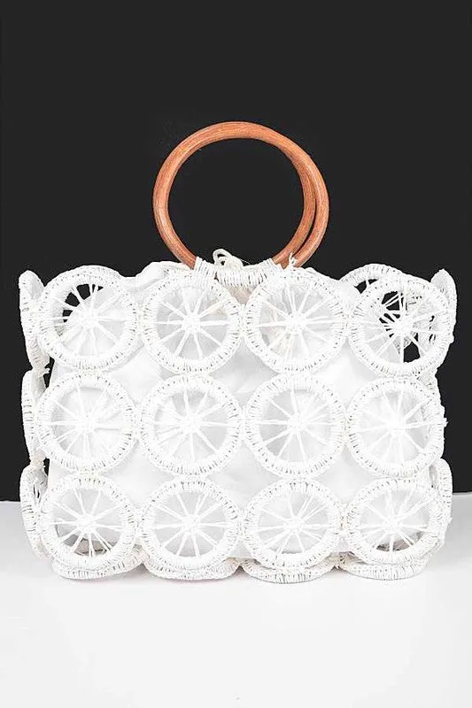 O Ring Handle Weaved Straw Yellow Summer Bag