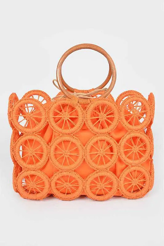 O Ring Handle Weaved Straw Yellow Summer Bag