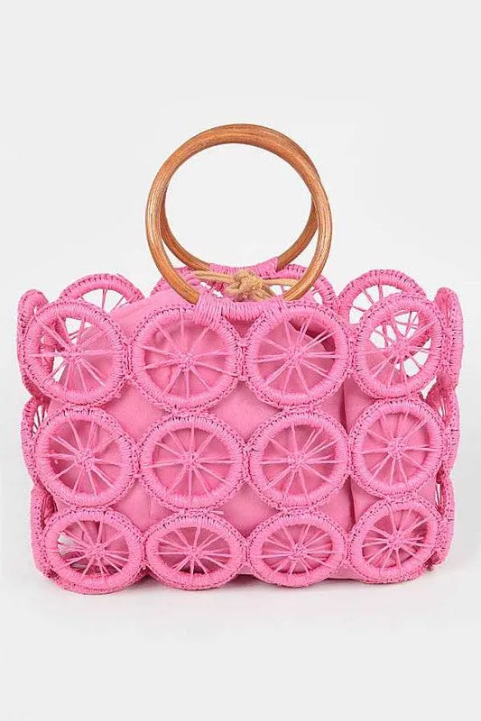 O Ring Handle Weaved Straw Yellow Summer Bag