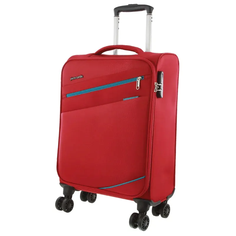 Pierre Cardin Soft Shell 4 Wheel Suitcase - Large - Red/Turquoise - Expandable