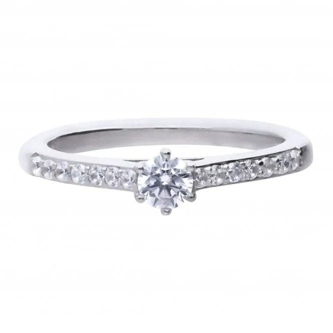 Solitaire Cubic Zirconia Pave Shoulders Ring R3754