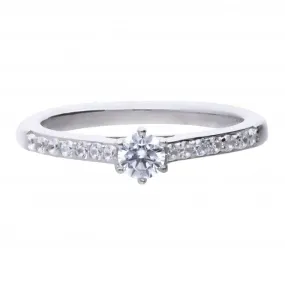 Solitaire Cubic Zirconia Pave Shoulders Ring R3754