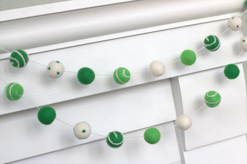 St. Patrick's Day Felt Ball Garland- Green Swirls & Dots