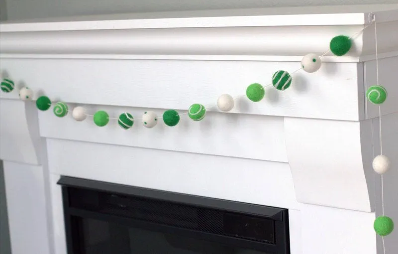 St. Patrick's Day Felt Ball Garland- Green Swirls & Dots