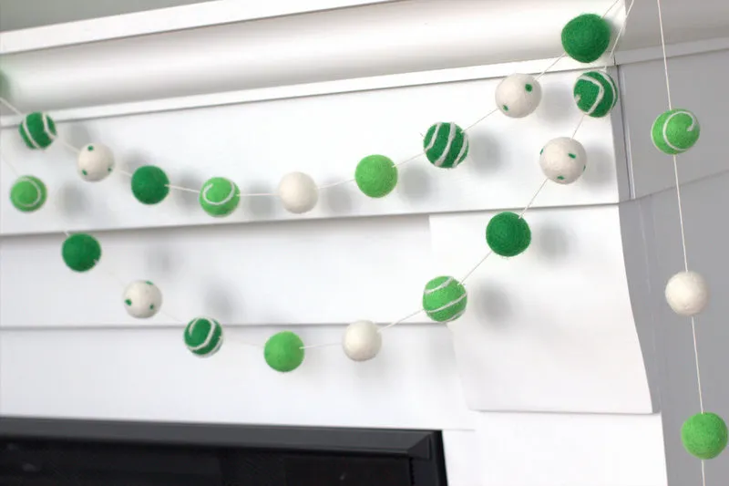 St. Patrick's Day Felt Ball Garland- Green Swirls & Dots
