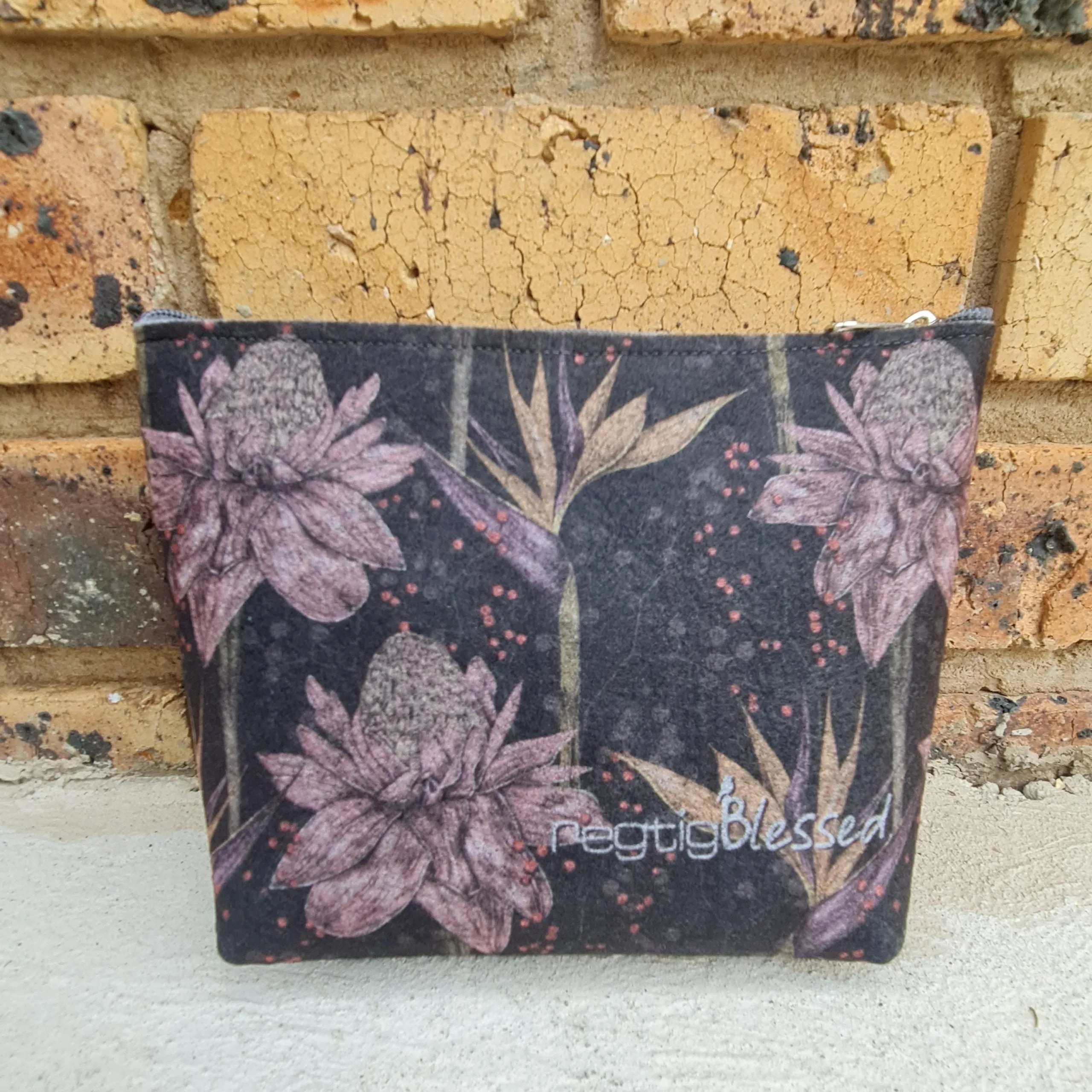 Strelitzia Florals - Recycled Felt Cosmetic Bag