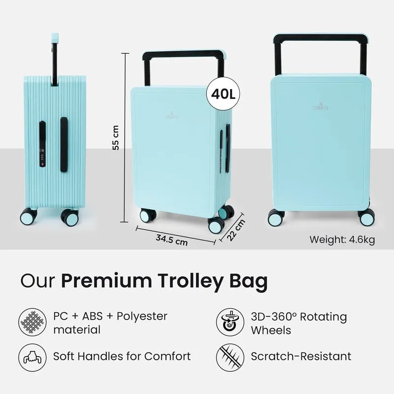 The Clownfish Celeste Series Small 20inch Cabin Trolley Bag - Lightweight, Water Resistant | 40L | Blue