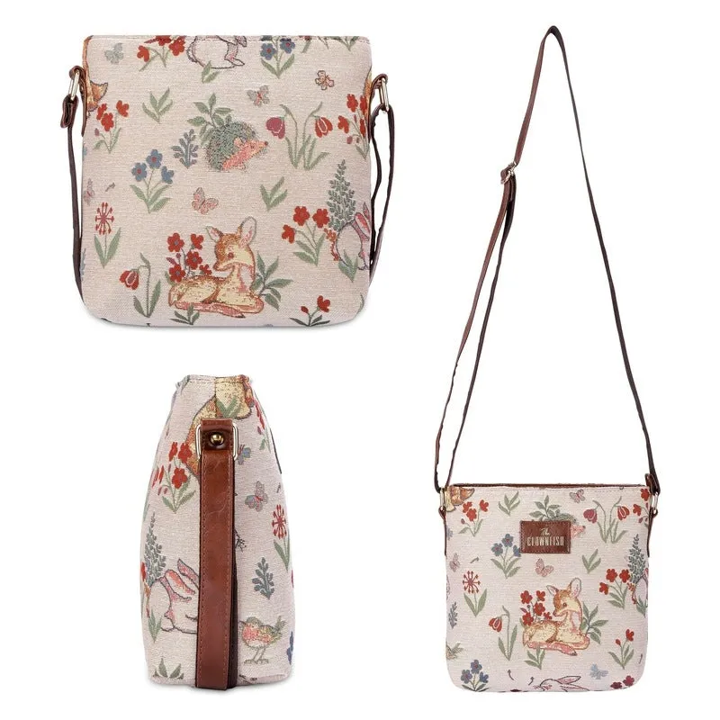 THE CLOWNFISH Combo Of Linda Sling for Women Crossbody Bag for College Girls Justina Tapestry Fabric & Faux Leather Handbag for Women (White-Animal Print)