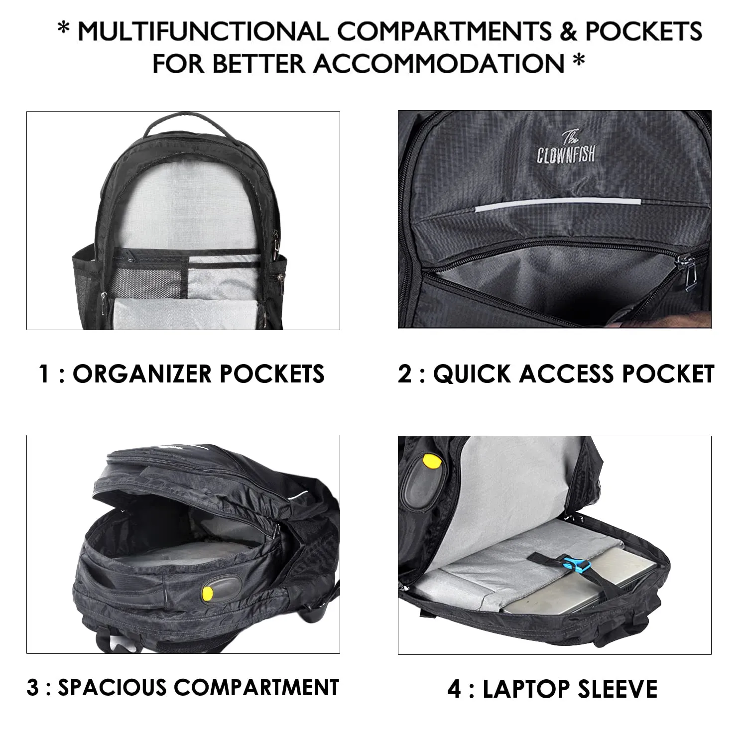 THE CLOWNFISH Emerson Polyester 26 Litres Unisex Travel Laptop Backpack for 14 inch Laptop (Black)