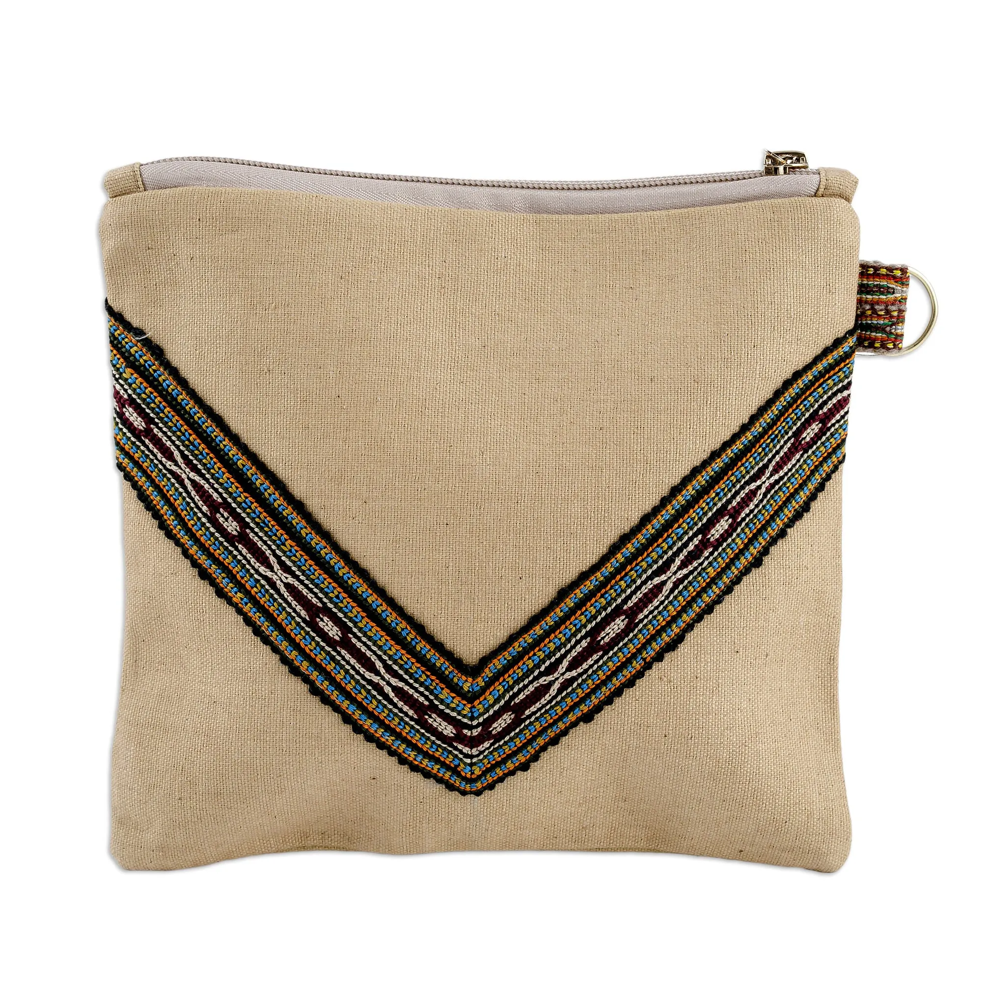 Uzbek Cotton Cosmetic Bag with Hand Embroidered Motifs - Precious Beauty | NOVICA