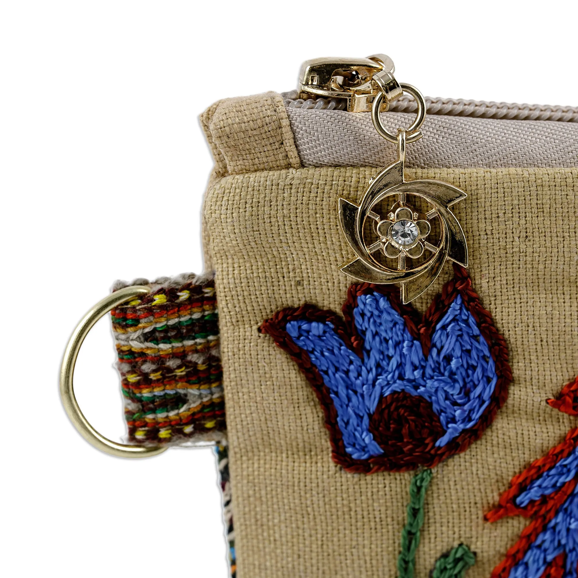 Uzbek Cotton Cosmetic Bag with Hand Embroidered Motifs - Precious Beauty | NOVICA