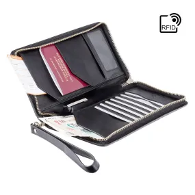Visconti Monza Italian Black Leather Travel Wallet MZ101